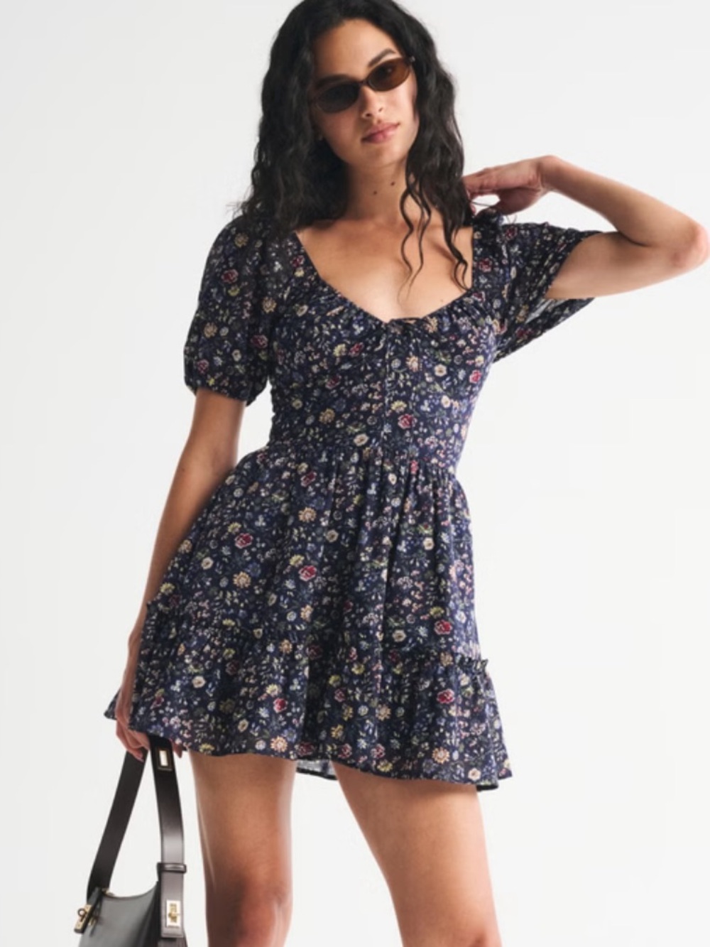 Abercrombie & Fitch Puff Sleeve Tie-Front Mini Dress